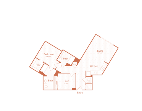 Floor plan for 1 bed, 1 bath, 639 sqft